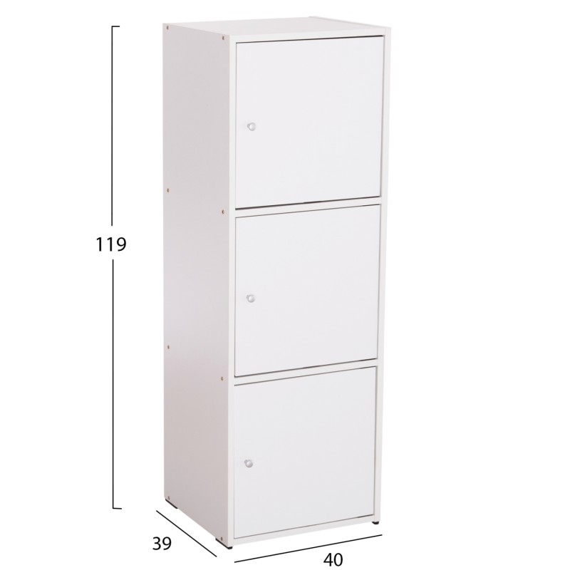 CABINET WITH 3 STORAGE SPACES SORIANO FK9939.01 WHITE MELAMINE 40x39x119Hcm. CABINET WITH 3 STORAGE SPACES SORIANO FK9939.01 WHITE MELAMINE 40x39x119Hcm.