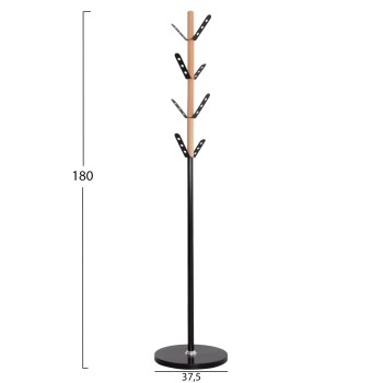 COAT HANGER BILLY FK18075.01 BEECH WOOD-BLACK METAL-BASE WITH WOOD Φ37.5X180Hcm.