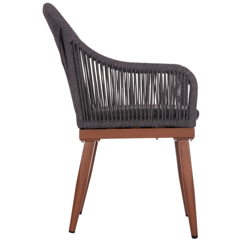 ALUMINUM ARMCHAIR MYRTIA FK5549.11 GREY ROPE - WALNUT COLORED LEGS 60x64x88Hcm ALUMINUM ARMCHAIR MYRTIA FK5549.11 GREY ROPE - WALNUT COLORED LEGS 60x64x88Hcm