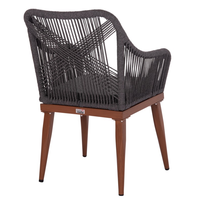 ALUMINUM ARMCHAIR MYRTIA FK5549.11 GREY ROPE - WALNUT COLORED LEGS 60x64x88Hcm ALUMINUM ARMCHAIR MYRTIA FK5549.11 GREY ROPE - WALNUT COLORED LEGS 60x64x88Hcm