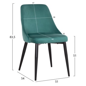 DINING CHAIR SERENITY FK8527.13 MINT VELVET-BLACK METALLIC LEGS 51x54x83,5Hcm.