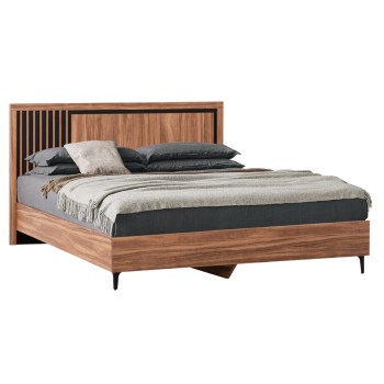 BED DOUBLE SERIES HARRY FK688.01 MELAMINE IN NATURAL WOOD COLOR AND BLACK 164x204x100Hcm.