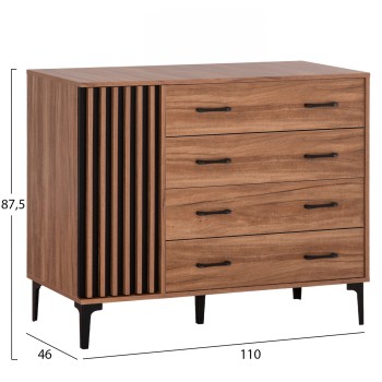 CHEST OF DRAWERS SERIES HARRY FK18009.01 MELAMINE IN NATURAL WOOD COLOR AND BLACK 110x46x87.5Υcm.