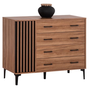 CHEST OF DRAWERS SERIES HARRY FK18009.01 MELAMINE IN NATURAL WOOD COLOR AND BLACK 110x46x87.5Υcm.