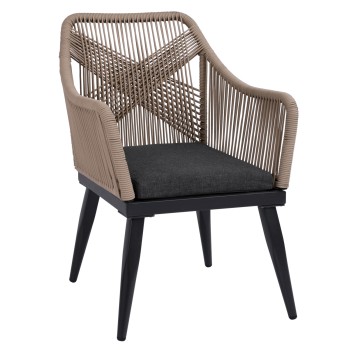 ALUMINUM ARMCHAIR MYRTIA FK5549.12 BEIGE ROPE - ANTHRACITE COLORED LEGS 62x63x90Hcm ALUMINUM ARMCHAIR MYRTIA FK5549.12 BEIGE ROPE - ANTHRACITE COLORED LEGS 62x63x90Hcm