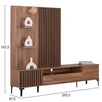 TV FURNITURE SET SERIES HARRY FK18010.01 MELAMINE IN NATURAL WOOD COLOR-BLACK 205.5x40x167.5Hcm. TV FURNITURE SET SERIES HARRY FK18010.01 MELAMINE IN NATURAL WOOD COLOR-BLACK 205.5x40x167.5Hcm.