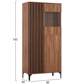 DISPLAY CABINET SERIES HARRY FK18011.01 MELAMINE IN NATURAL WOOD COLOR-BLACK 90x40x185Hcm.