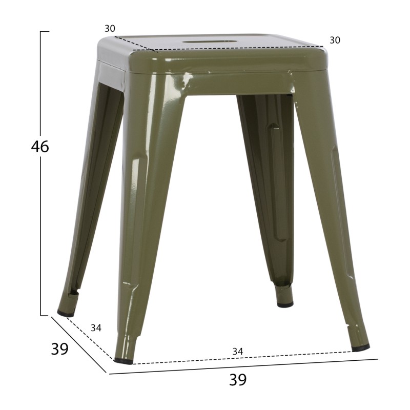 STOOL MELITA FK0096.43 METAL IN DARK OLIVE COLOR 37x37x45Hcm. STOOL MELITA FK0096.43 METAL IN DARK OLIVE COLOR 37x37x45Hcm.