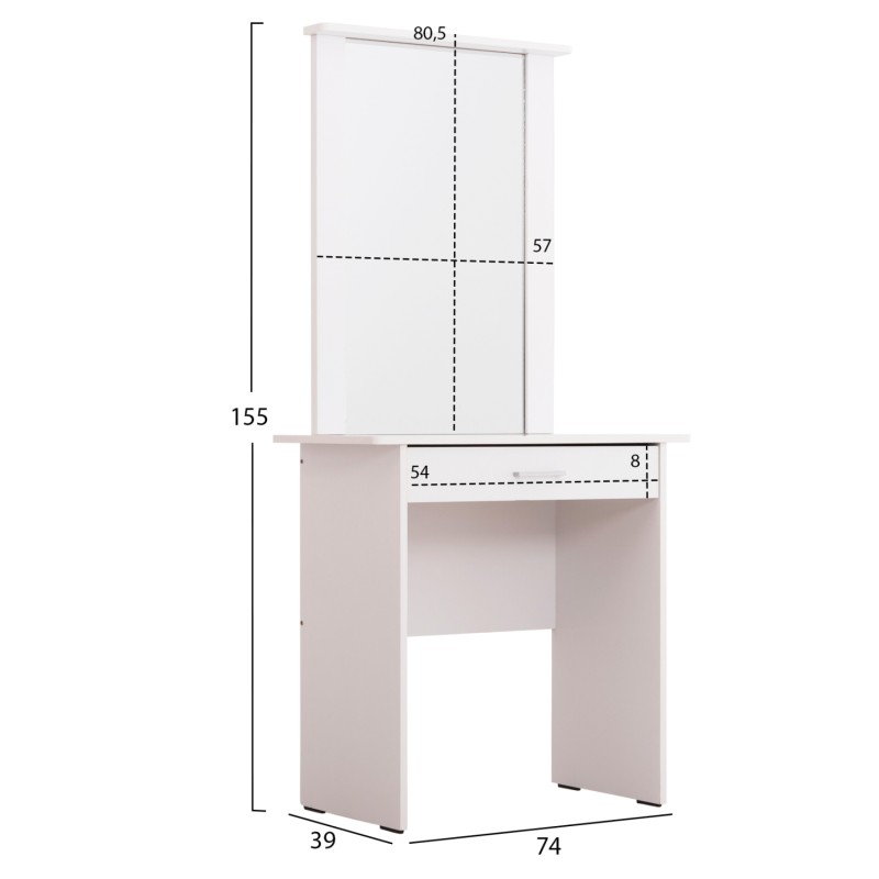 DRESSING TABLE WITH MIRROR & STOOL CRYSTEL FK9938.01 MELAMINE IN WHITE 74x39x155Hcm. DRESSING TABLE WITH MIRROR & STOOL CRYSTEL FK9938.01 MELAMINE IN WHITE 74x39x155Hcm.