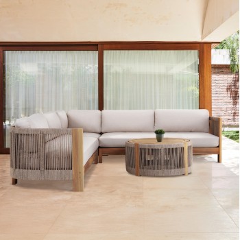 OUTDOOR CORNER LOUNGE SET 4PCS SERIES ODYSSEY FK6249 ACACIA WOOD-ROPE-BEIGE FABRIC