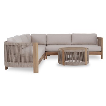 OUTDOOR CORNER LOUNGE SET 4PCS SERIES ODYSSEY FK6249 ACACIA WOOD-ROPE-BEIGE FABRIC