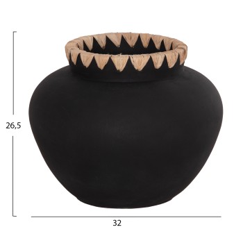 DECORATIVE VASE RENTON(L) FK4370 TERRACOTTA IN BLACK-STRAW WEAVING ON THE RIM Φ32x26.5Hcm. DECORATIVE VASE RENTON(L) FK4370 TERRACOTTA IN BLACK-STRAW WEAVING ON THE RIM Φ32x26.5Hcm.