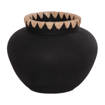 DECORATIVE VASE RENTON(L) FK4370 TERRACOTTA IN BLACK-STRAW WEAVING ON THE RIM Φ32x26.5Hcm.