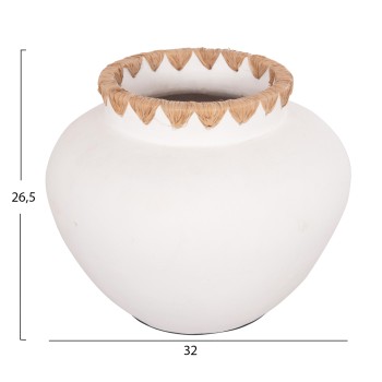 DECORATIVE VASE RENTON(L) ΗΜ4371 TERRACOTTA IN WHITE-STRAW WEAVING ON THE RIM Φ32x26.5Hcm. DECORATIVE VASE RENTON(L) ΗΜ4371 TERRACOTTA IN WHITE-STRAW WEAVING ON THE RIM Φ32x26.5Hcm.