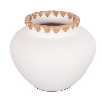 DECORATIVE VASE RENTON(L) ΗΜ4371 TERRACOTTA IN WHITE-STRAW WEAVING ON THE RIM Φ32x26.5Hcm.