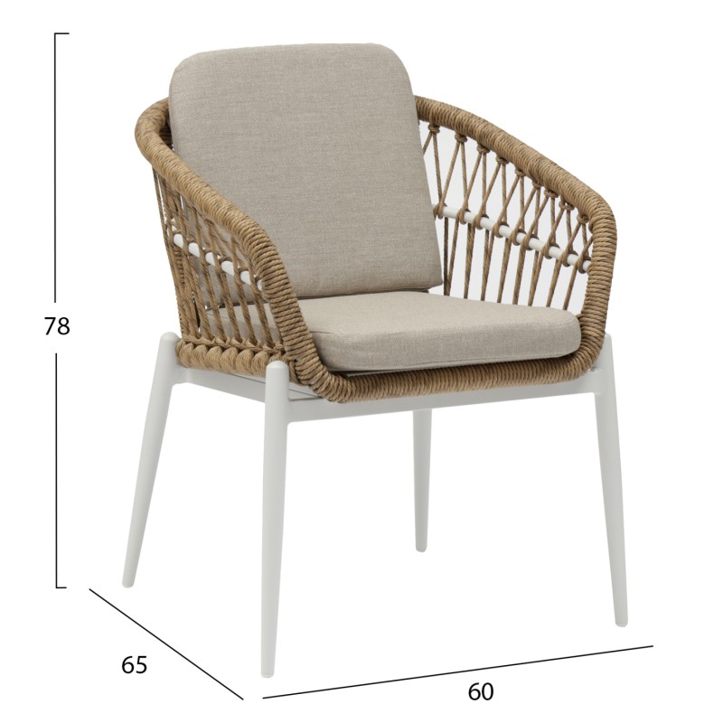 ALUMINUM ARMCHAIR GALDIN FK6272.02 WHITE & BEIGE-P.E.RATTAN NATURAL 61x65x82Hcm. ALUMINUM ARMCHAIR GALDIN FK6272.02 WHITE & BEIGE-P.E.RATTAN NATURAL 61x65x82Hcm.