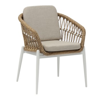 ALUMINUM ARMCHAIR GALDIN FK6272.02 WHITE & BEIGE-P.E.RATTAN NATURAL 61x65x82Hcm.