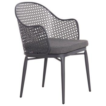 ALUMINUM ARMCHAIR OREGO FK6268.01 FRAME AND CUSHION IN DARK GREY 56x59x81Hcm.