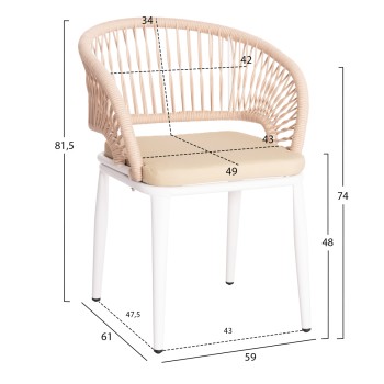 ALUMINUM ARMCHAIR MAGNET FK6287.02 WHITE FRAME-P.E.ROPE IN BEIGE 59x61x81.5Hcm. ALUMINUM ARMCHAIR MAGNET FK6287.02 WHITE FRAME-P.E.ROPE IN BEIGE 59x61x81.5Hcm.