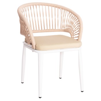 ALUMINUM ARMCHAIR MAGNET FK6287.02 WHITE FRAME-P.E.ROPE IN BEIGE 59x61x81.5Hcm.