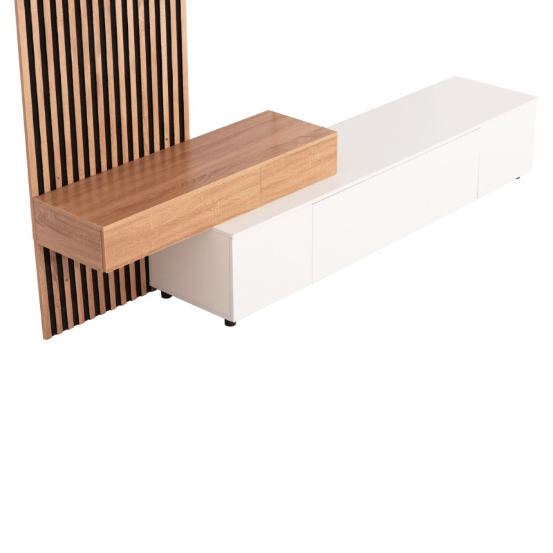 TV FURNITURE COMBO DORT FK18076.01 MELAMINE IN SONAMA-WHITE 249.5x42.2x199.5Hcm. TV FURNITURE COMBO DORT FK18076.01 MELAMINE IN SONAMA-WHITE 249.5x42.2x199.5Hcm.