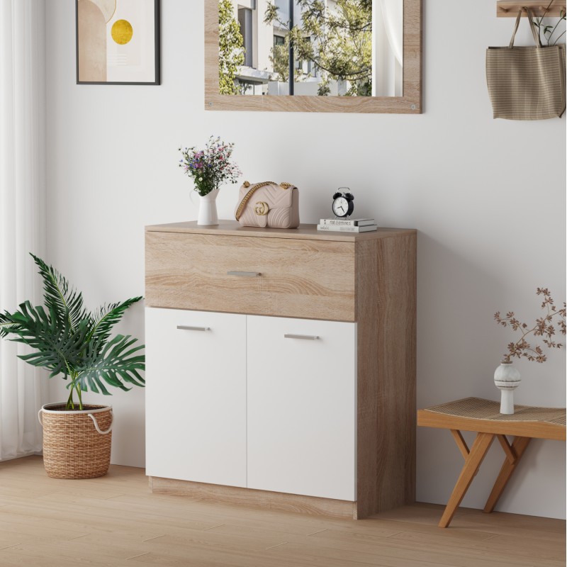 SHOE CABINET WITH DRAWER DIONNE FK4362 MELAMINE IN SONAMA-WHITE 80x35x84Hcm. SHOE CABINET WITH DRAWER DIONNE FK4362 MELAMINE IN SONAMA-WHITE 80x35x84Hcm.