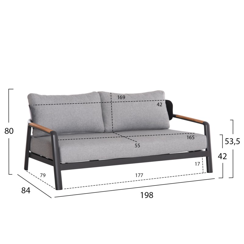 OUTDOOR LOUNGE SET 4PCS ELARA FK6195.01 DARK GREY ALUMINUM-GREY OLEFIN-TEAK WOOD OUTDOOR LOUNGE SET 4PCS ELARA FK6195.01 DARK GREY ALUMINUM-GREY OLEFIN-TEAK WOOD