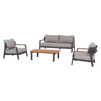 OUTDOOR LOUNGE SET 4PCS ELARA FK6195.01 DARK GREY ALUMINUM-GREY OLEFIN-TEAK WOOD