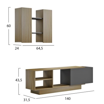 TV FURNITURE SET TYSON FK18081 MELAMINE IN SONAMA-GREY 140x31.5x43.5Hcm. TV FURNITURE SET TYSON FK18081 MELAMINE IN SONAMA-GREY 140x31.5x43.5Hcm.