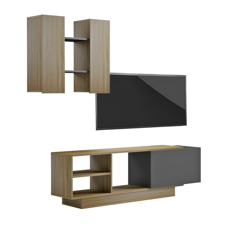 TV FURNITURE SET TYSON FK18081 MELAMINE IN SONAMA-GREY 140x31.5x43.5Hcm. TV FURNITURE SET TYSON FK18081 MELAMINE IN SONAMA-GREY 140x31.5x43.5Hcm.