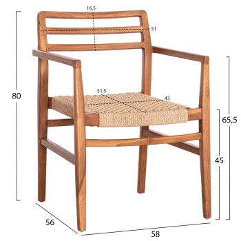 DINING ARMCHAIR HERRIN FK18230 TEAK WOOD-VIRO ROPE 58x56x80Hcm. DINING ARMCHAIR HERRIN FK18230 TEAK WOOD-VIRO ROPE 58x56x80Hcm.