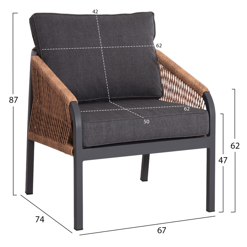 ALUMINUM ARMCHAIR MAYBEL FK6283.01 ANTHRACITE WITH BROWN P.E.RATTAN 67x74x72-87Hcm. ALUMINUM ARMCHAIR MAYBEL FK6283.01 ANTHRACITE WITH BROWN P.E.RATTAN 67x74x72-87Hcm.