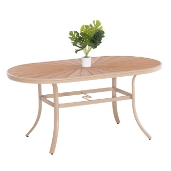 OUTDOOR DINING TABLE TELAMO FK6288.04 ALUMINUM IN CHAMPAGNE & POLYWOOD TABLETOP 160X90Χ73.5Hcm.