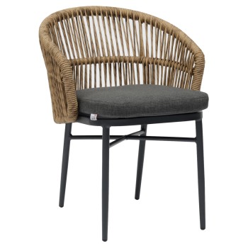 ALUMINUM DINING CHAIR ORIN FK6265.01 DARK GREY FRAME-P.E. RATTAN IN NATURAL 58x61x75Hcm.