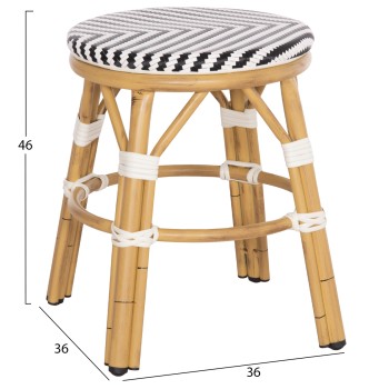 ALUMINUM ROUND STOOL CHINO FK6285.03 BAMBOO LOOK-TEXTILENE IN WHITE-BLACK Φ36x46Hcm. ALUMINUM ROUND STOOL CHINO FK6285.03 BAMBOO LOOK-TEXTILENE IN WHITE-BLACK Φ36x46Hcm.