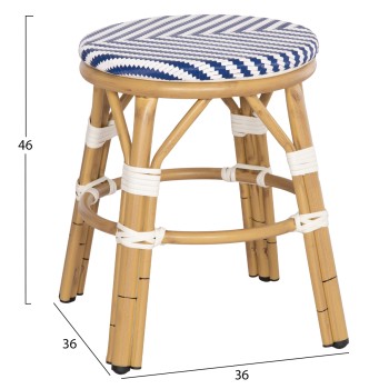 ALUMINUM ROUND STOOL CHINO FK6285.05 BAMBOO LOOK-TEXTILENE WHITE & BLUE Φ36x46Hcm. ALUMINUM ROUND STOOL CHINO FK6285.05 BAMBOO LOOK-TEXTILENE WHITE & BLUE Φ36x46Hcm.