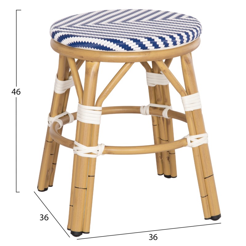 ALUMINUM ROUND STOOL CHINO FK6285.05 BAMBOO LOOK-TEXTILENE WHITE & BLUE Φ36x46Hcm. ALUMINUM ROUND STOOL CHINO FK6285.05 BAMBOO LOOK-TEXTILENE WHITE & BLUE Φ36x46Hcm.