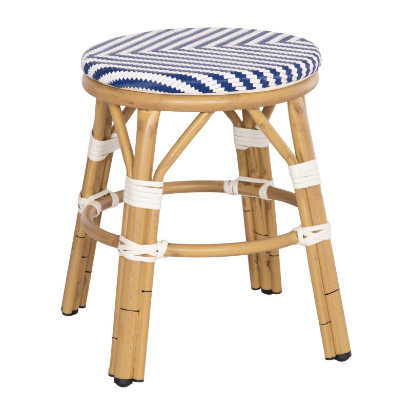 ALUMINUM ROUND STOOL CHINO FK6285.05 BAMBOO LOOK-TEXTILENE WHITE & BLUE Φ36x46Hcm. ALUMINUM ROUND STOOL CHINO FK6285.05 BAMBOO LOOK-TEXTILENE WHITE & BLUE Φ36x46Hcm.