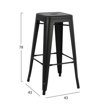 BAR STOOL MELITA-PRO FK8642.42 METAL IN BLACK MATTE 43x43x78Hcm.