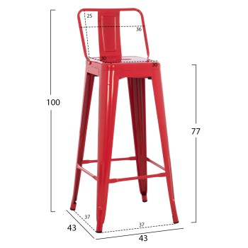 BAR STOOL WITH BACKREST MELITA-PRO FK8643.44 METAL IN RED 42x42x100Hcm.