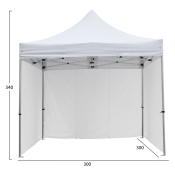 GAZEBO HEAVY DUTY WITH 3 SIDEWALL SHADES CRESSEN FK21097.01 FOLDABLE-ALUMINUM SILVER FRAME-WHITE 3x3x3,4FK