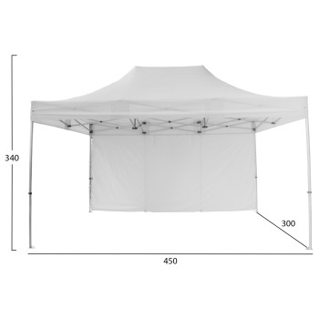 GAZEBO HEAVY DUTY WITH SIDEWALL SHADE CRESSEN FK21098 FOLDABLE-ALUMINUM SILVER FRAME-WHITE 3x4,5x3,4FK