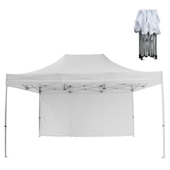GAZEBO HEAVY DUTY WITH SIDEWALL SHADE CRESSEN FK21098 FOLDABLE-ALUMINUM SILVER FRAME-WHITE 3x4,5x3,4FK