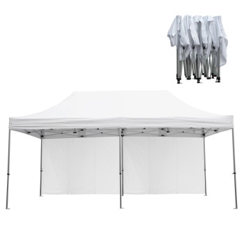GAZEBO HEAVY DUTY WITH SIDEWALL SHADES CRESSEN FK21099 FOLDABLE-ALUMINUM SILVER FRAME-WHITE 3x6x3.4FK