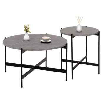 COFFEE TABLES 2PCS SET RONDA FK21089.01 MDF IN GREY MARBLE COLOR Φ80cm & Φ50cm
