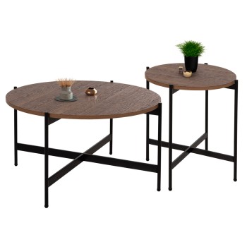 COFFEE TABLES 2PCS SET RONDA FK21089.03 MDF IN WALNUT COLOR Φ80cm & Φ50cm