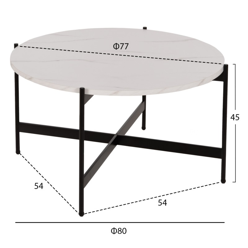 COFFEE TABLES 2PCS SET RONDA FK21089.04 MDF IN WHITE MARBLE COLOR Φ80cm & Φ50cm