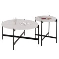 COFFEE TABLES 2PCS SET RONDA FK21089.04 MDF IN WHITE MARBLE COLOR Φ80cm & Φ50cm