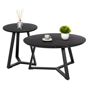 COFFEE TABLES 2PCS SET ROCKET FK21090 MDF IN BLACK MARBLE COLOR Φ80cm & Φ45cm