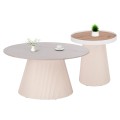 COFFEE TABLES 2PCS SET DUNCAN FK21082 MDF IN CREAM WHITE AND CERAMIC TOP Φ80cm & Φ45cm COFFEE TABLES 2PCS SET DUNCAN FK21082 MDF IN CREAM WHITE AND CERAMIC TOP Φ80cm & Φ45cm